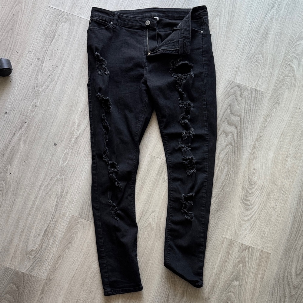 Black Distressed Ripped Slim Jeans “Sixth June”
